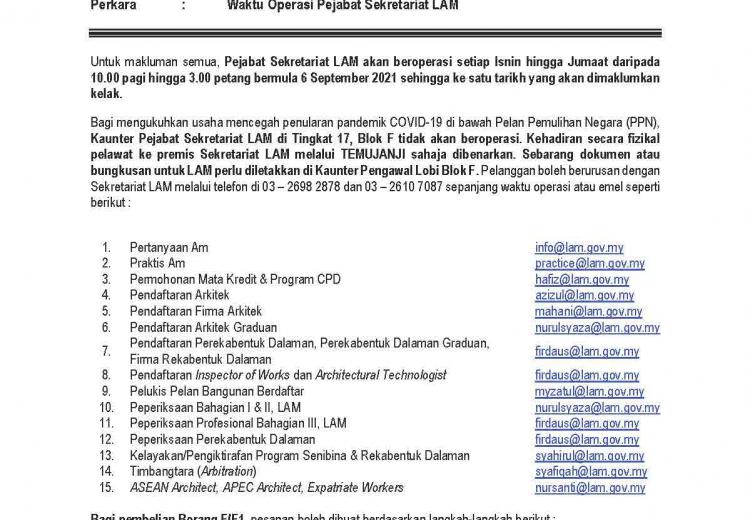 Notis Pemberitahuan Operasi Pejabat Sekretariat LAM